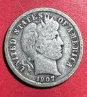 1907D US Barber SILVER Dime "Denver" Mint! "LIBERTY" Shows! FINE! Old US Coin!