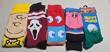 Set of 5 Unisex Crew Socks One Size Kirby Peanuts Scream Happy Gilmore Pacman
