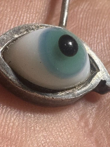 Rare ORVELO Taxco Sterling Silver Blue Glass Evil Eye Pendant MCM Mexico Eagle 3