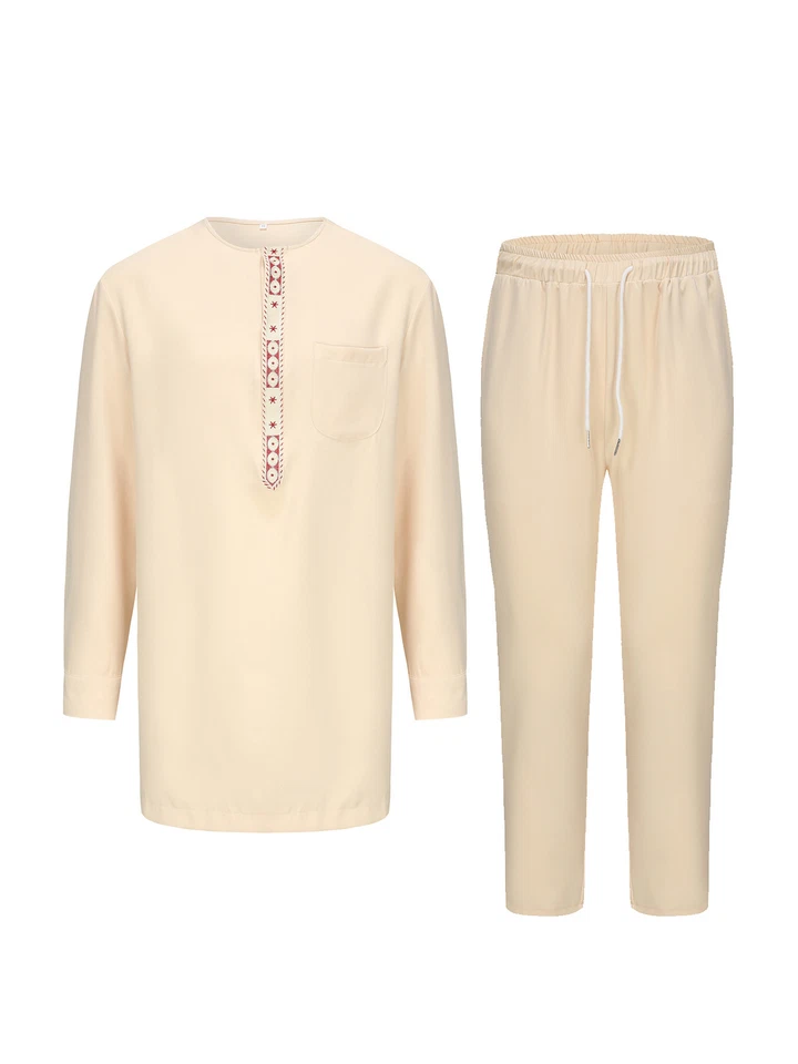 Conjunto tradicional de 2 piezas de camisa y pantalón africano para hombre traje de Oriente Medio Foto 4 de 4