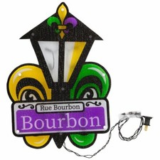 Mardi Gras Fleur de Lis Lamp Post Bourbon Street Sign Light Shimmer Decoration