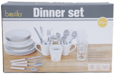 basiks 36 Piece Dinner Cutlery Set Plates Bowl Glass Mug Dishwasher Safe - White