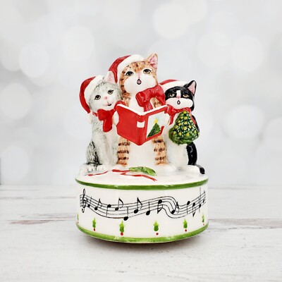 Vintage Schmid Christmas Caroling Cats Rotating Music Box 