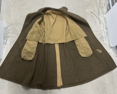 Vintage WWII Melton Wool Overcoat 36R Trench Coat OD Roll Collar