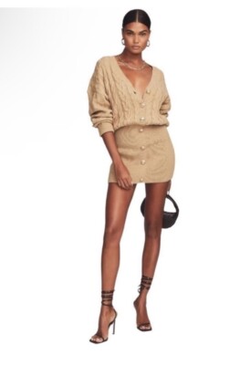 Retrofete Tala Cable Knit Sweater Mini Dress In Beige Size XS NWT
