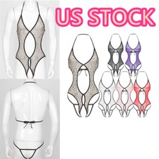  Women See Through Mesh Bodysuit Halter Crotchles Lingerie Nightwear Sleepwear