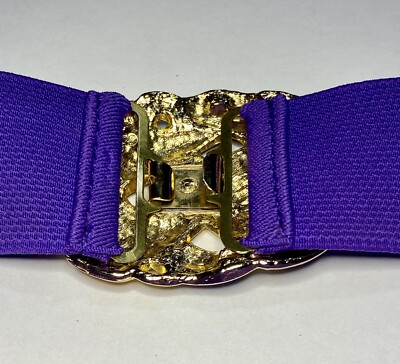 Vintage 80s DAY LOR Purple Stretch Belt Gold Enamel Buckle Size 27–30 Vintage day-lor 80s purple - Gem main image 4