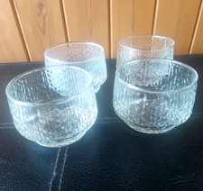 Glass Dessert / Sundae Bowls Set 4 Textured Clear Glass Round Vintage