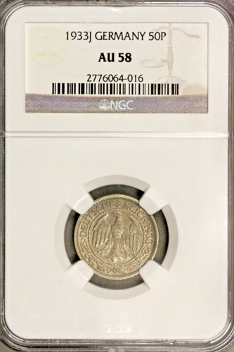 Germany 1933 S 50 Pfennig NGC AU 58 Scarce Date