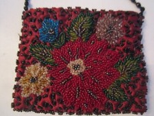 VINTAGE HANDMADE BEADED POCKET PURSE - 24" LONG STRAPS - TUB SC7