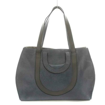 HIROKO HAYASHI Tote Bag Handbag 2 Way Embossed Leather Navy Gray 