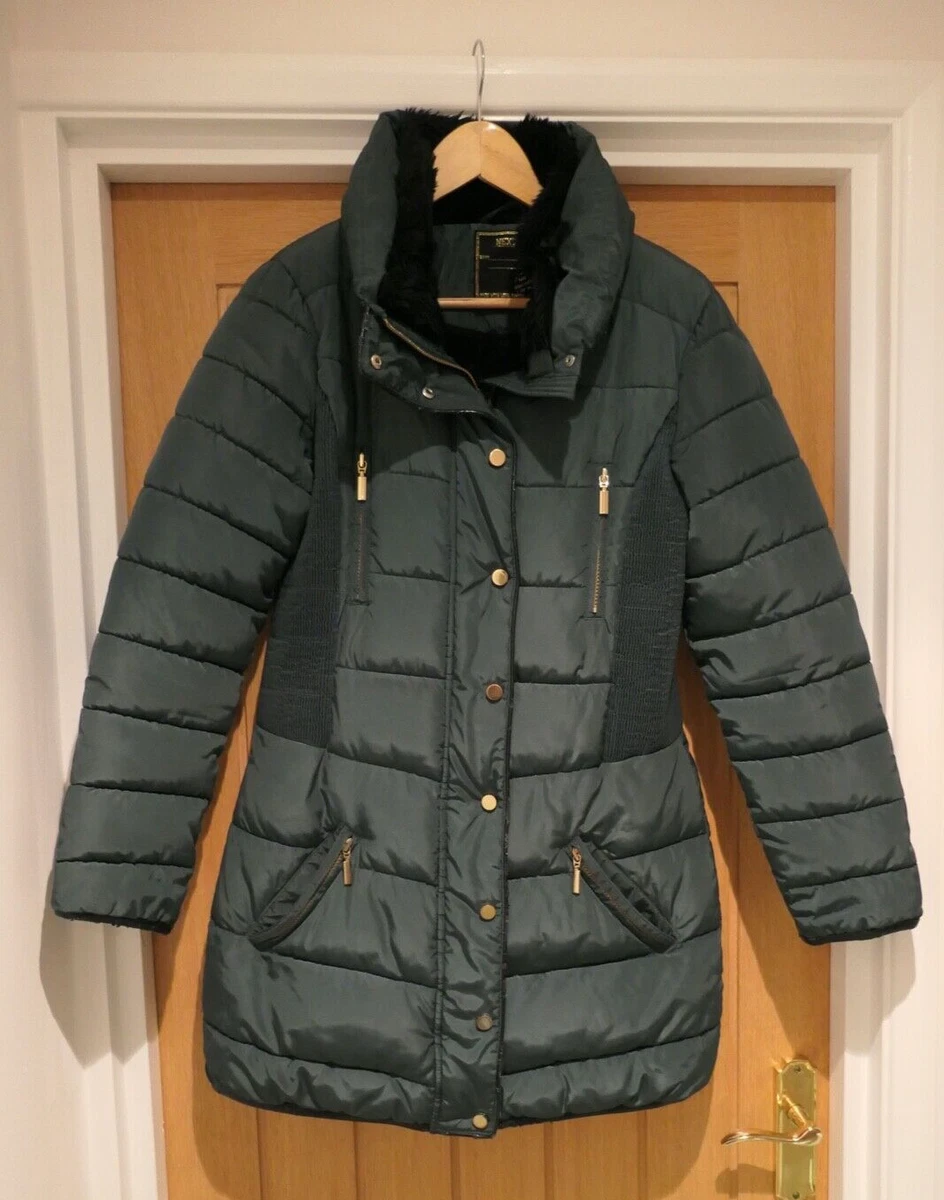 Next Girls Green Puffer Padded Fur Lined Coat Jacket Size UK 15