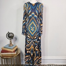 NWT Farm Rio Pineapple Ikat Blue Maxi Dress Size XS Colorful Boho Abstract