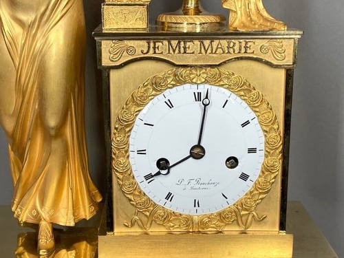 Clock French Empire 19thC Ormolu Bronze Signed Rouchouze Wedding Theme - Picture 12 of 24