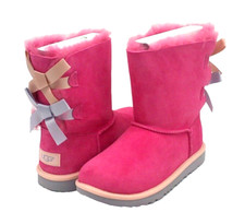 UGG BAILEY BOW II WOMEN/ KID SHORT BOOTS SUEDE PINK AZALEA US Youth 4 / Women 6