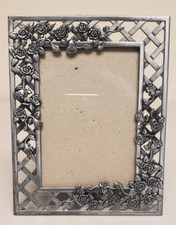 Pewter Style Picture Frame 5 x 7 Photo Vintage Floral Rose Lattice Roses