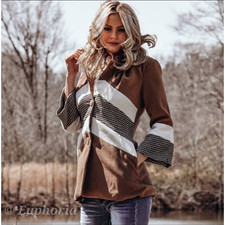 Ryu Handmade Colorblock Blazer Coat Chevron Multicolor Small