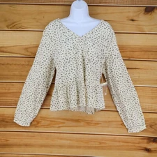 a.n.a. A New Approach Cropped Blouse Shirt Womens Size XXL Ivory Paisley V-Neck