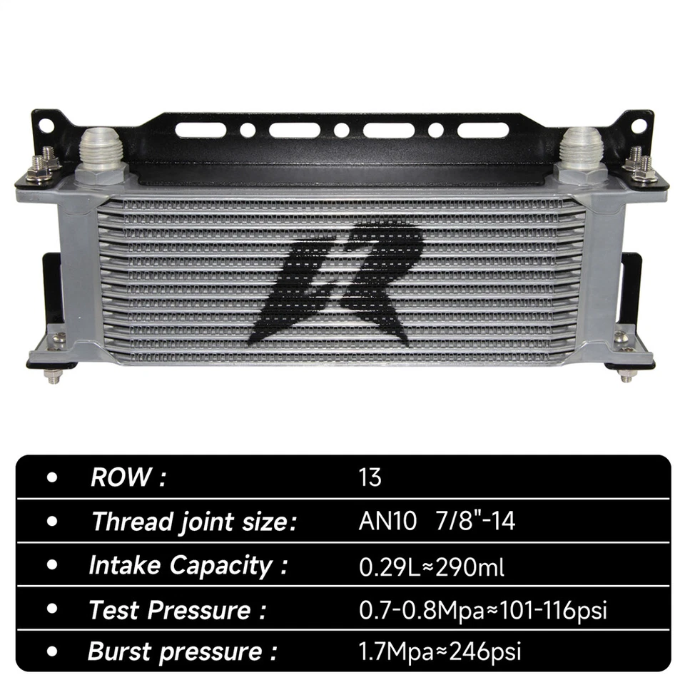 Universal 13 Row Engine Stacked Plate Oil Cooler Aluminium AN10+Mounting Bracket - Image 3 of 4
