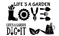 Life's a Garden Gardening Flowers Three PK Black Vinyl Decal Car Laptop Tablet