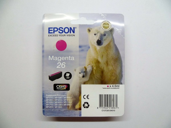 Original Epson 26 T2613 Magenta Tintanpatrone Tinte Ovp Datum 01-12/2021-image
