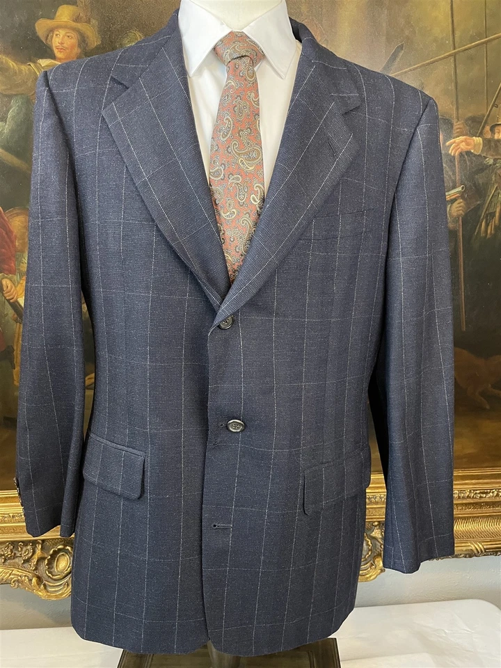 Blazer vintage Alexander Julian 42R feito nos EUA azul escuro cinza janela lã 3 rolos 2 - Imagem 2 de 4