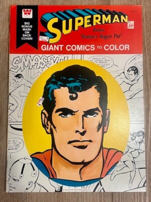 Vintage Superman Battles Brainiac Giant Comics to Color Whitman 1975 Unused!!
