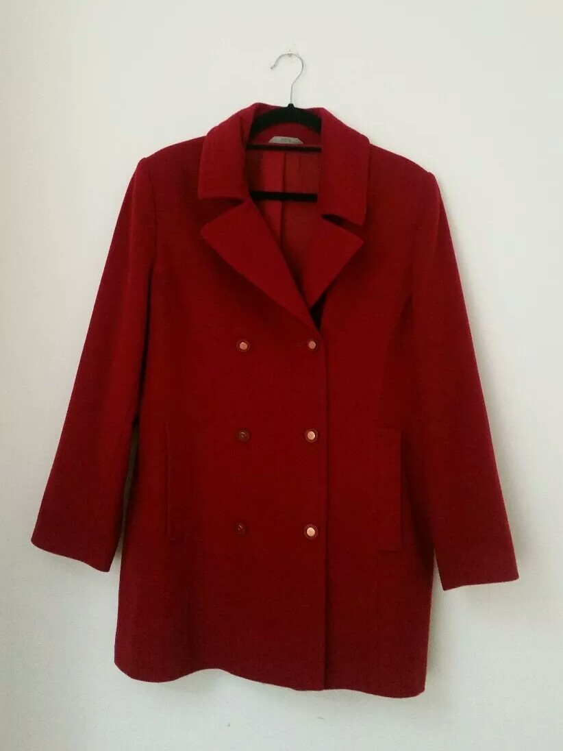 M&S Womens Coat Size 16 UK Double Breasted Trench Wool Blend Long