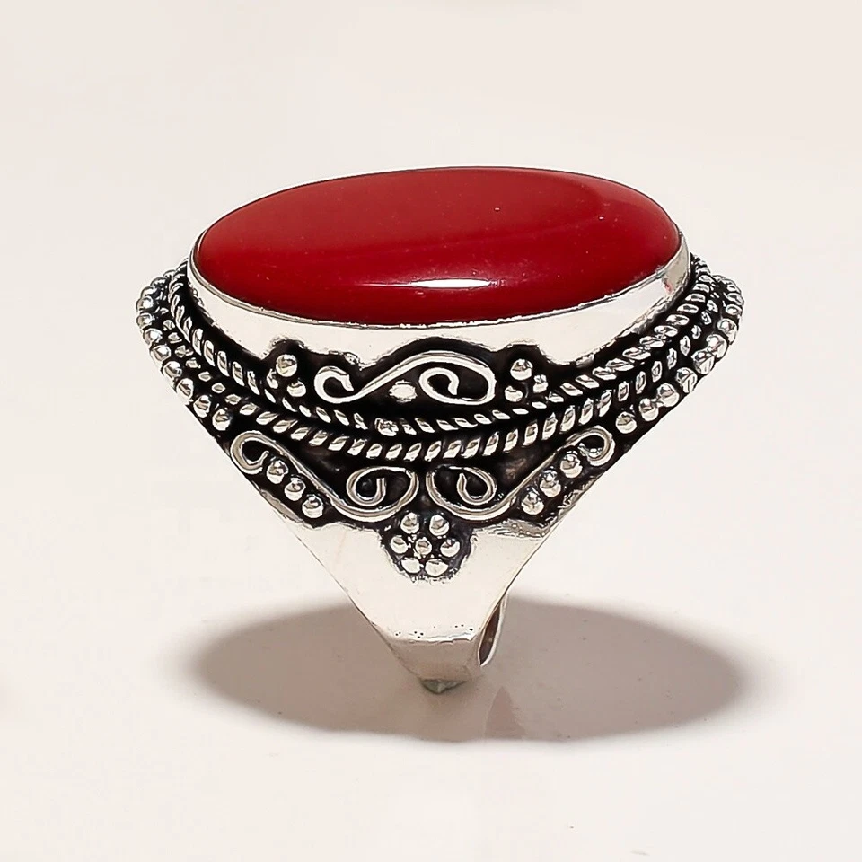 Натуральное коралловое кольцо ручной работы из стерлингового серебра 925 пробы 7,00 карата - Изображение 2 из 4