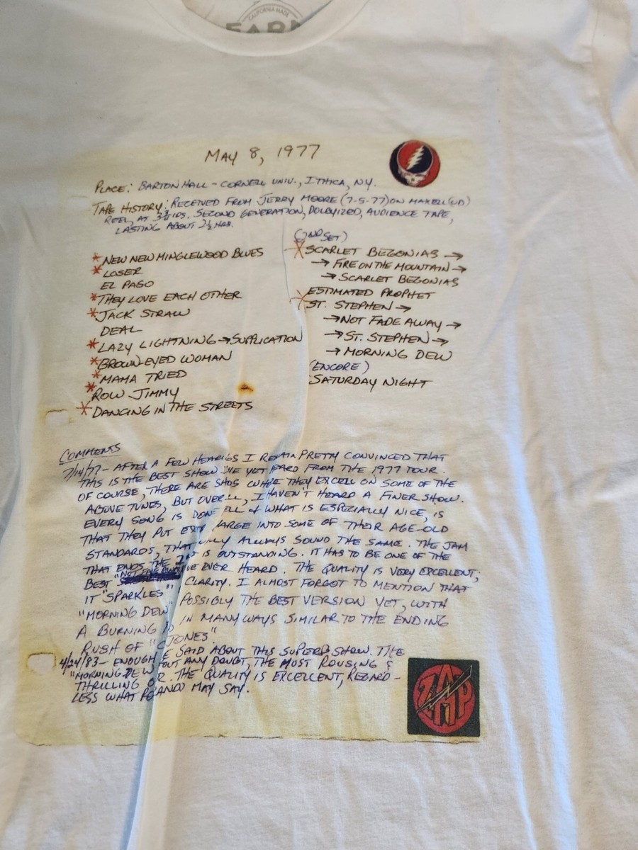 GRATEFUL DEAD MAY Tシャツ Grateful Dead - Cornell May 8 1977 Set List Printed on T