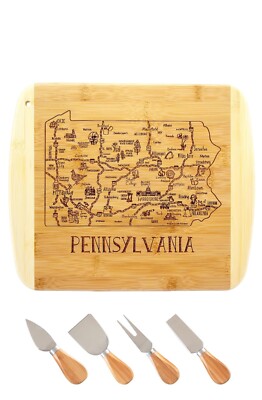 TOTALLY BAMBOO Slice of Life Cutting Board and Cheese Tools Set -PENNSYLVANIA
