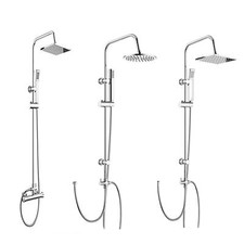 Bath Shower Thermostatic Mixer Set Round Square Twin Head Riser Rail Mixer