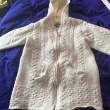 Arancrafts Ireland Cream Cable Knit Sweater Full Zip with Hood Medium
