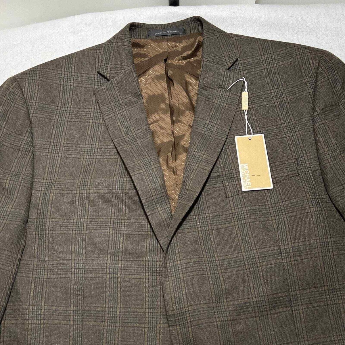 Michael Michael Kors Men's 44 Long Olive Green/Brown Windowpane