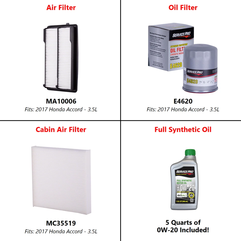 2017 Honda Accord 3.5L Complete Oil, Air & Cabin Filter Kit (0W-20) Foto 2 de 4