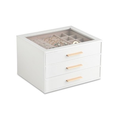 Frebeauty Clear Lid Jewelry Box,3-Layer Organizer 3 Drawer, White 
