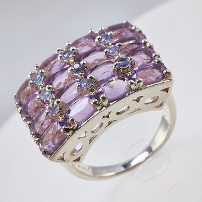 925 Sterlingsilber Amethyst Tansanit Kuppel Cocktail Statement lila Edelstein Ring