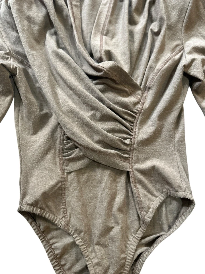 Blusa Bodysuit Vintage Anos 80 Anos 90 Marrom Malva Mangas Compridas Ruched M/G - Imagem 4 de 4