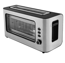 Stainless Steel and Glass Toaster 2 Slice 1000W Kitchen Appliance