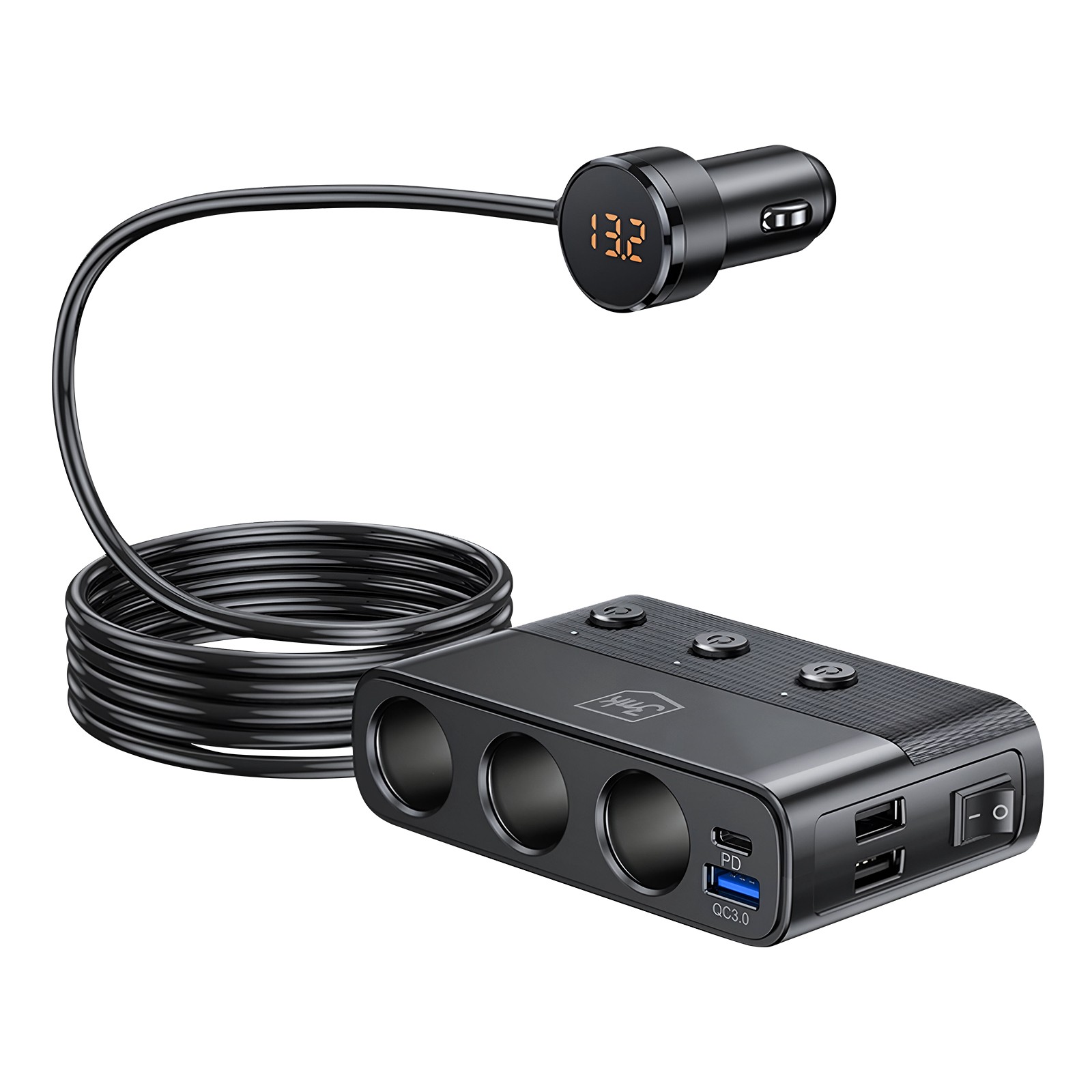 Chargeur Voiture 3mk 7 en 1 Triple Prise Cigarette 10A et Port USB PD 120W Noir