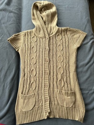 Flashlights Strickjacke hellbraun Gr. S Zopfmuster Kurzarm mit Kapuze