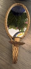 APPLIQUE SPECCHIO E CANDELA METALLO OVALE ORO 13" MCM antica vintage cornice ritorta
