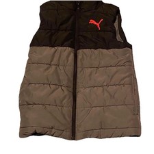 Puma Youth Quilted Puffer Vest Black Gray Full Zip Red Logo Size 7/8