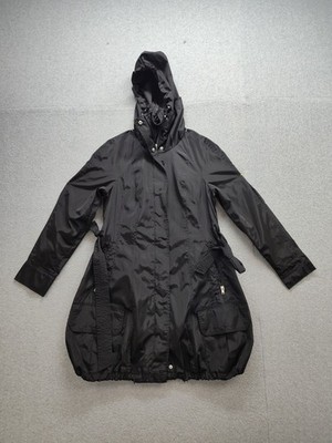 Andrew Marc Women Trench Coat S Black Hooded Button Up Waterproof Belted Pockets