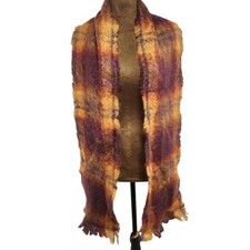 Vintage Cushendale Women's Scarf Mohair Wool Ireland Fuzzy Plaid Purple Ombre