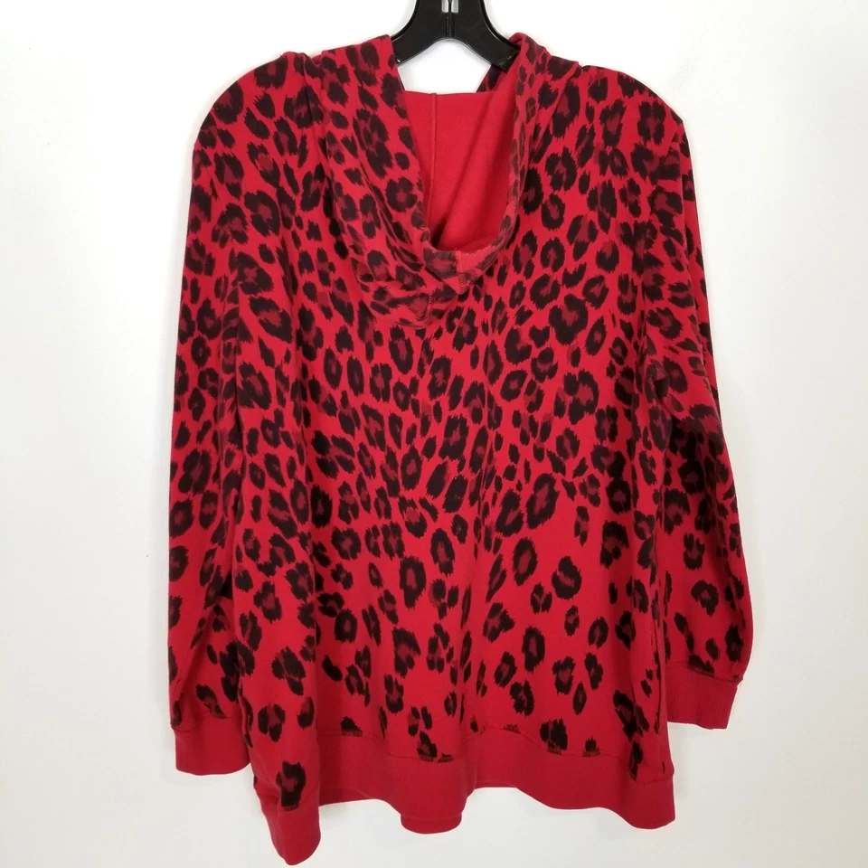 Chico's Zenergy Red Black Ombre Animal Print Hoodie Sz XL Pullover Cotton Blend - Image 4 of 4