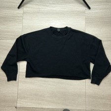Wild Fable Womens Black Raw Edge Pullover Cropped Sweatshirt Large