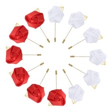 12 Pcs Groom Boutonnieres Rose Boutonnieres Pins White/Red