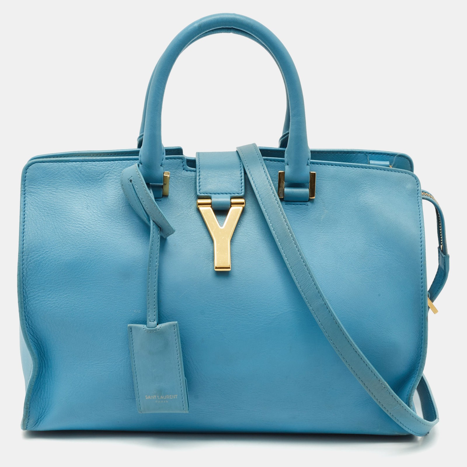 Saint Laurent Light Blue Leather Small Cabas Chyc Tote Bag  