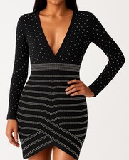 NWT Miss Circle NY Black Sparkle Bodycon Designer Luxury Cocktail Party Dress XL